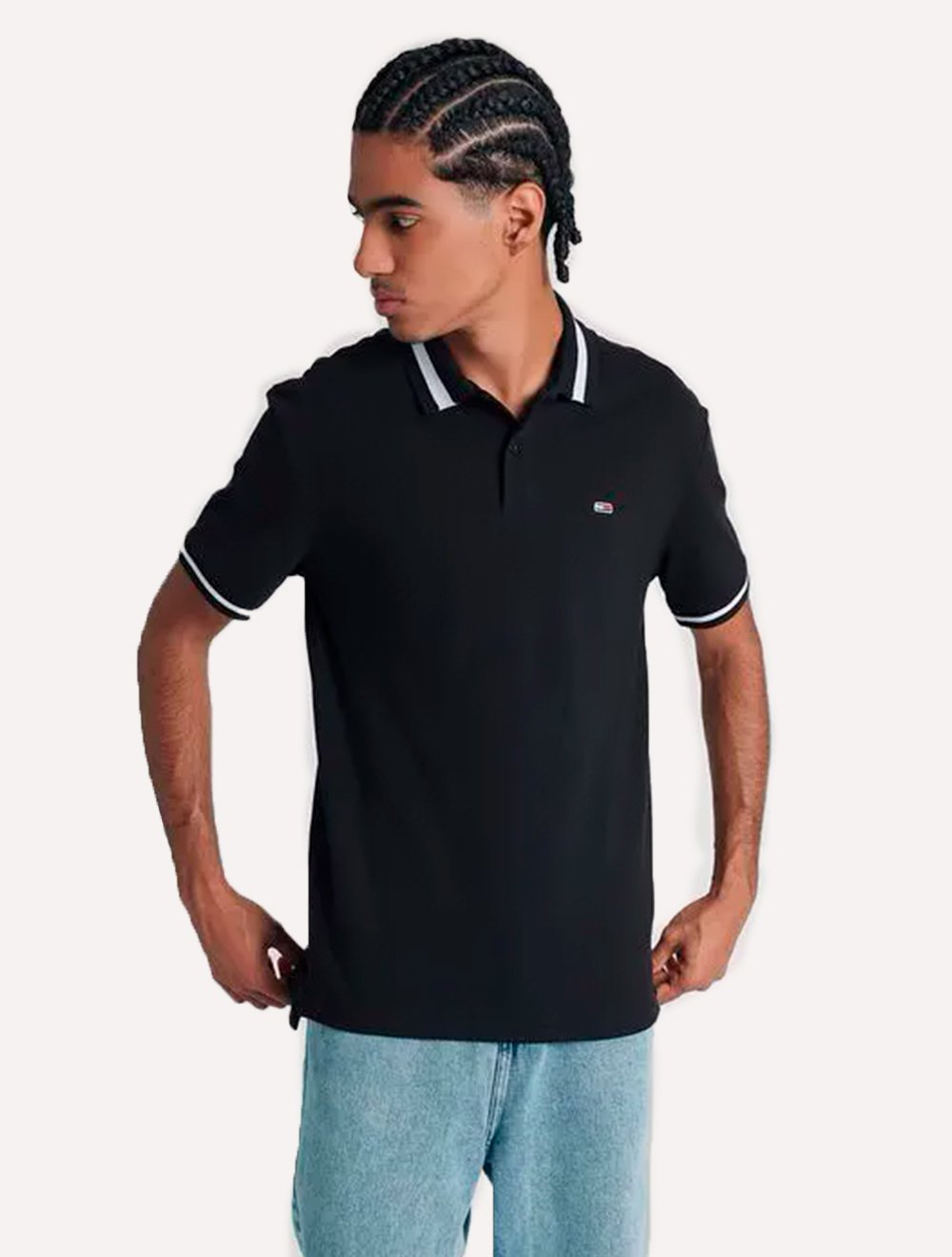 Kit Polos Tommy Jeans | Regular Flag Neck e Tipped Stretch Preta/Branca/Azul Marinho