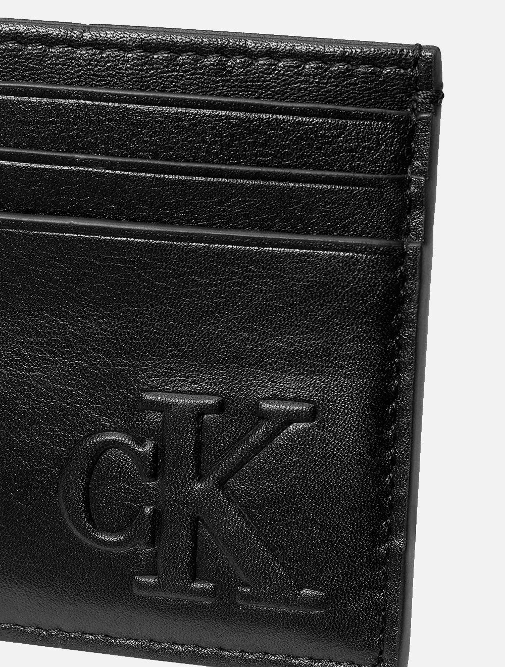 Carteira Calvin Klein Porta Cartão Couro Sculpted Logo Bold Horizontal Preta
