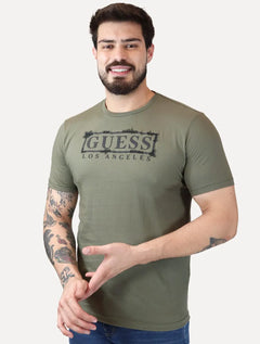 Camiseta Guess Masculina Los Angeles Rubber Scratched Verde
