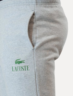 Bermuda Lacoste Moletom Masculina Jogger Logo Vintage Cinza Mescla