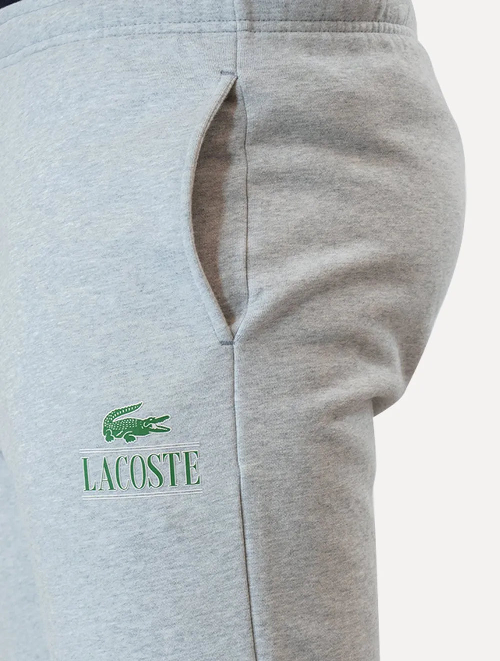 Bermuda Lacoste Moletom Masculina Jogger Logo Vintage Cinza Mescla