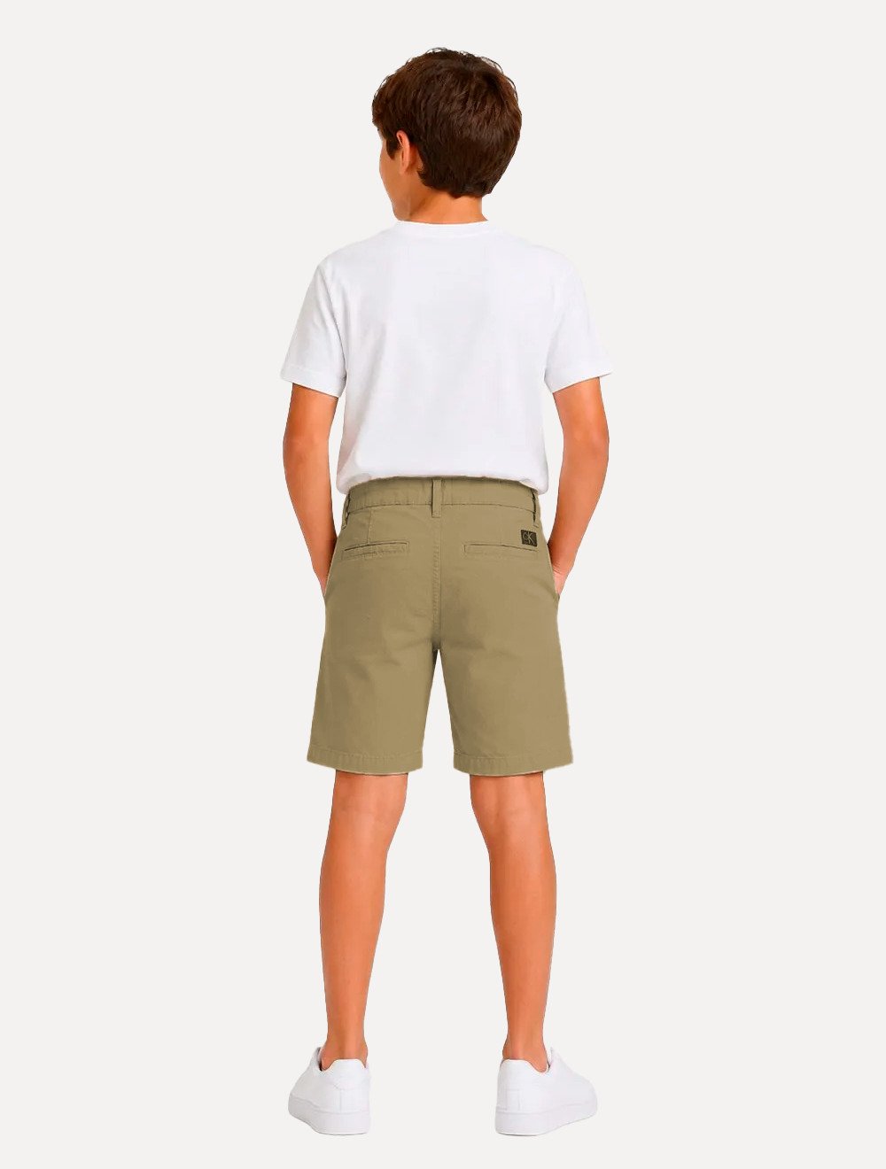 Bermuda Calvin Klein Infantil Slim Color Chino Lisa Cáqui Médio