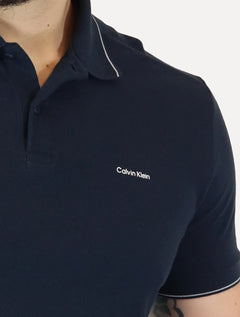 Polo Calvin Klein Masculina Piquet Slim Básica Relevo Light Friso Azul Marinho