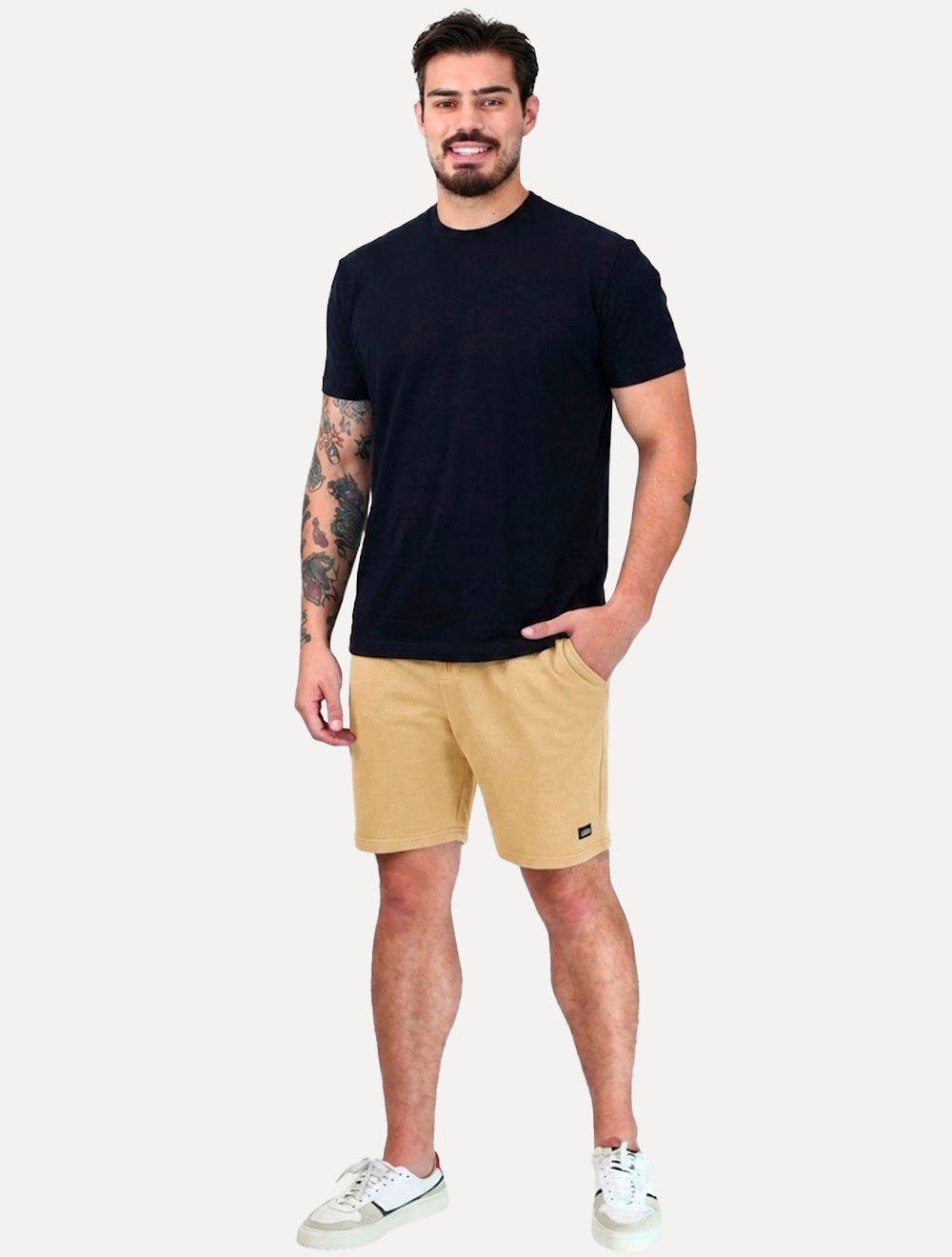 Bermuda King & Joe Jeans Masculina Moletom Slim Conforte Areia