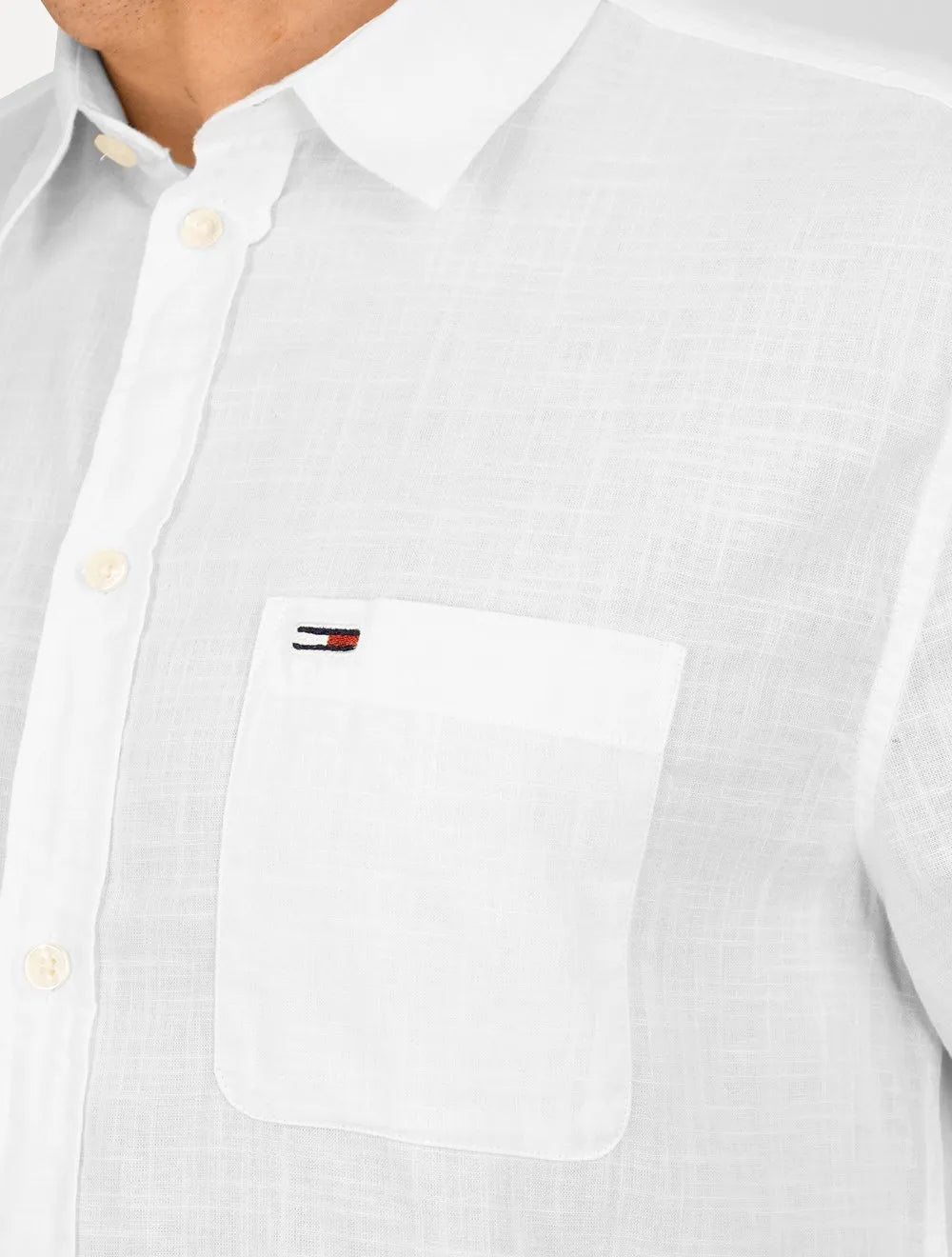 Camisa Tommy Jeans Masculina Regular Linen Blend Pocket Branca