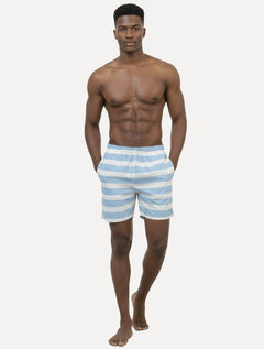 Short King & Joe Masculina Nylon Listrado Azul Claro
