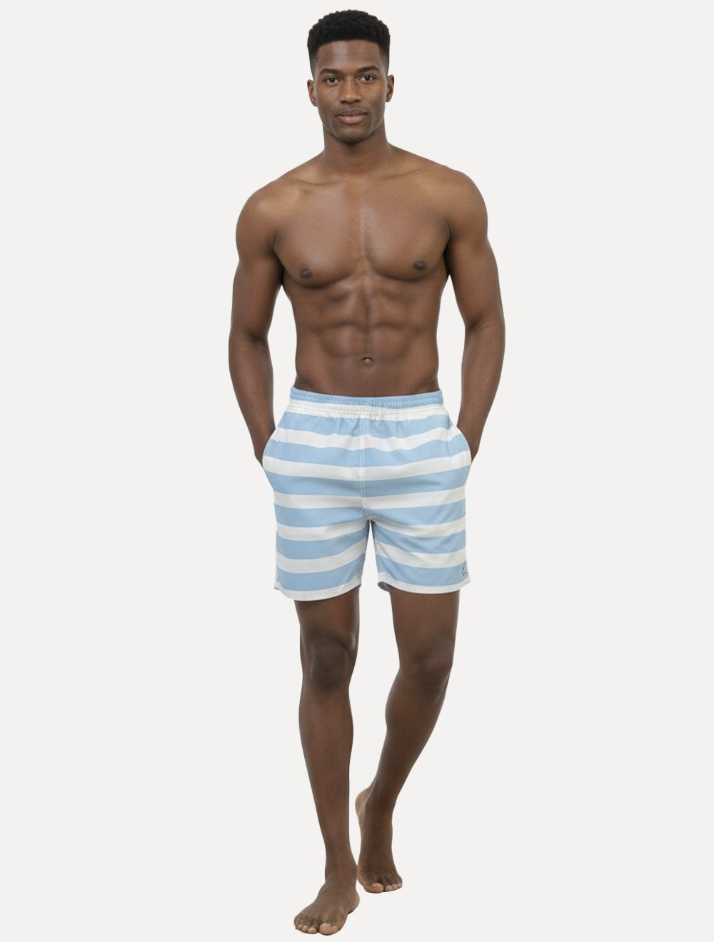 Short King & Joe Masculina Nylon Listrado Azul Claro