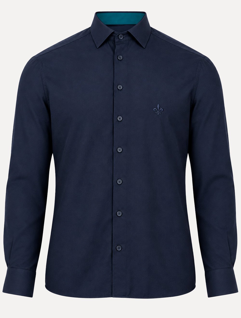 Camisa Dudalina Masculina Slim Superfine Cotton Light Lisa Azul Escuro