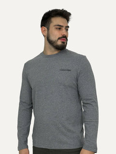 Blusa Calvin Klein Masculina Manga Longa Logo Bordado Cinza Escuro Mescla