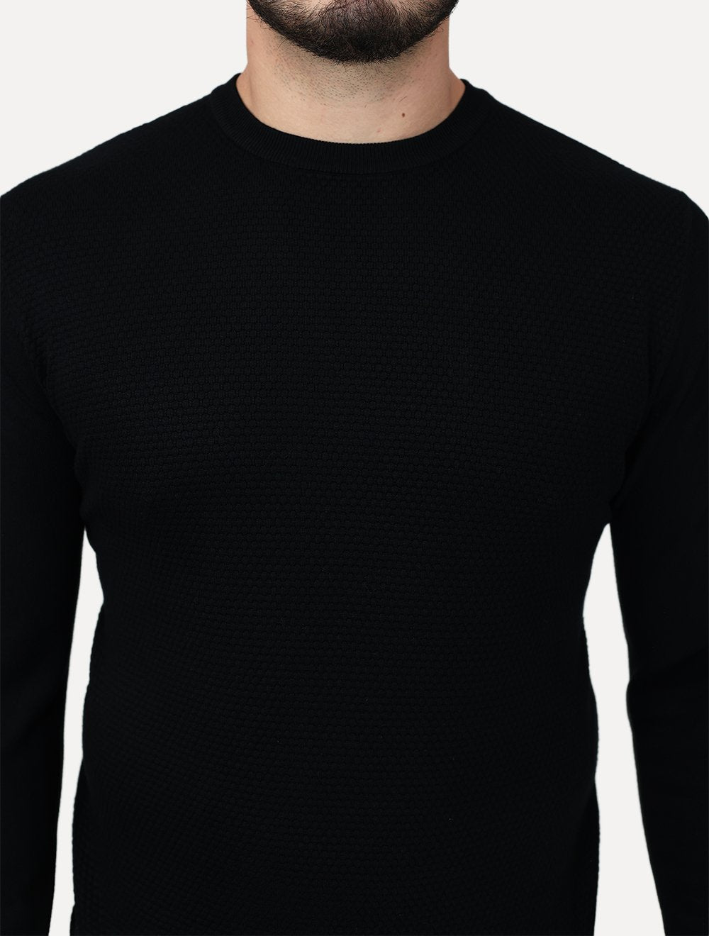 Suéter Dixen Masculina Tricot Manga Longa Frente Texturizada Preta