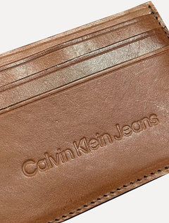 Carteira Calvin Klein Jeans Porta Cartão CKJ Basic Havana Couro Marrom