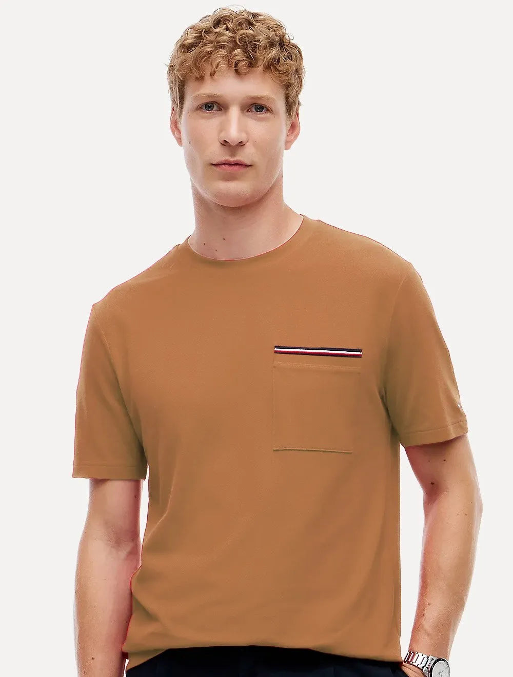 Camiseta Tommy Hilfiger Masculina Regular Piquet Pocket Marrom