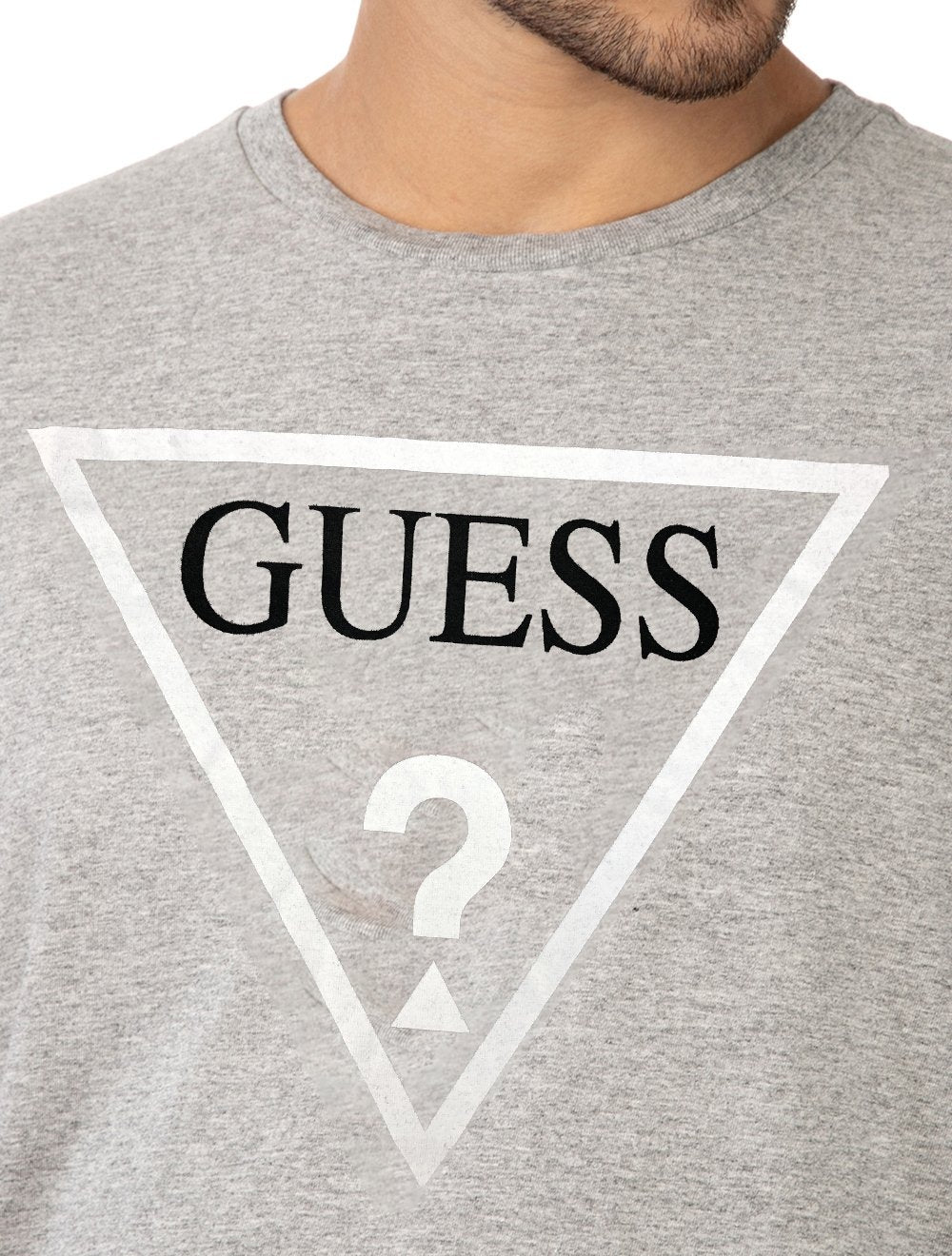 Camiseta Guess Masculina Class Hollow Duo Color Logo Cinza Mescla
