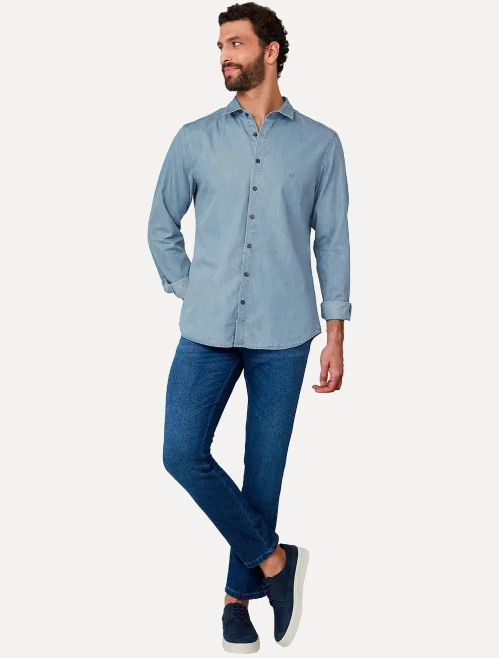 Camisa Dudalina Masculina Milano Essentials Lisa Azul Jeans