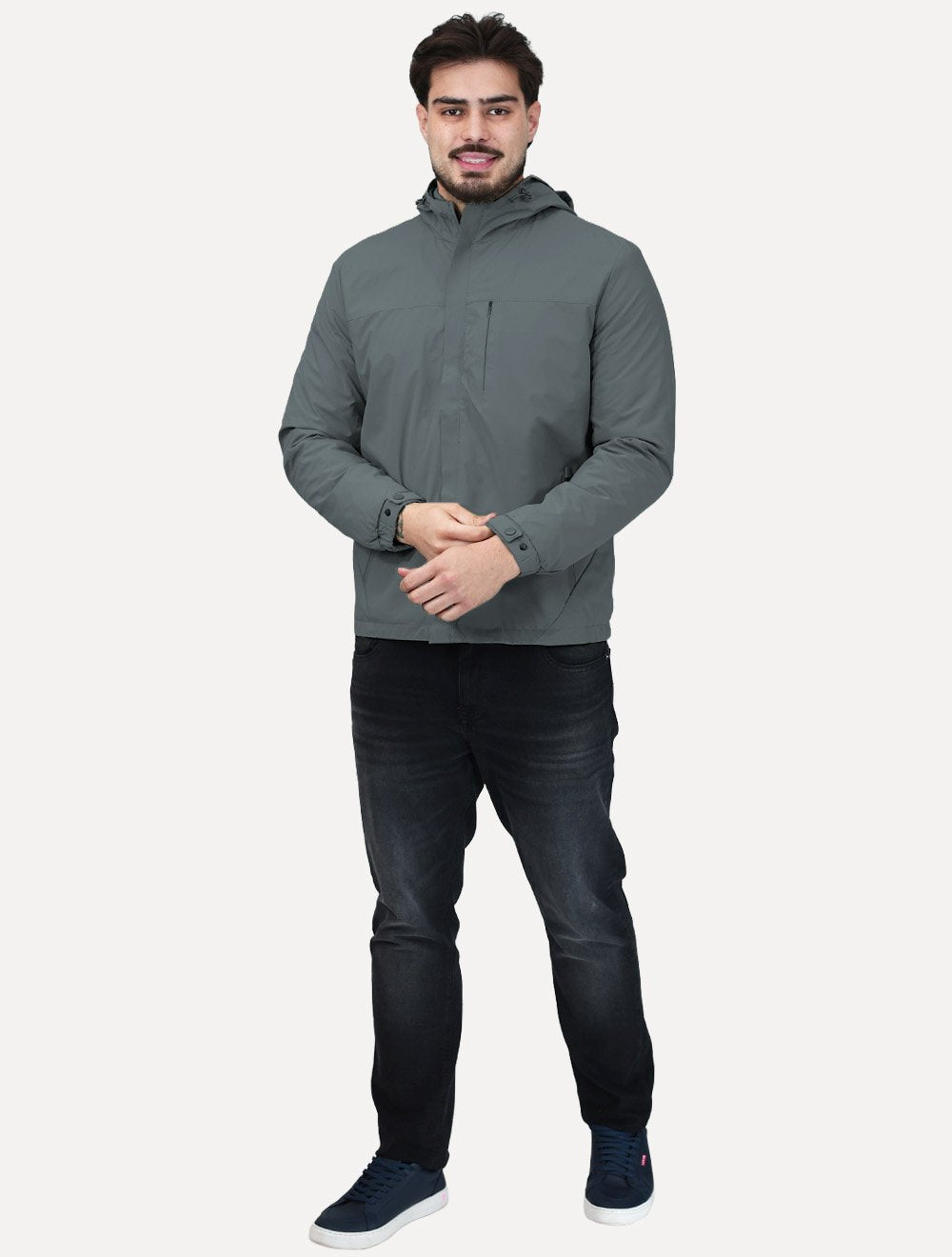 Jaqueta Dixen Masculina Corta-Vento Nylon Pocket Zip Cinza