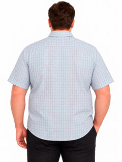 Camisa Dudalina Masculina Plus Size Manga Curta Slim Confort Superfine Cotton Listrada Azul Claro