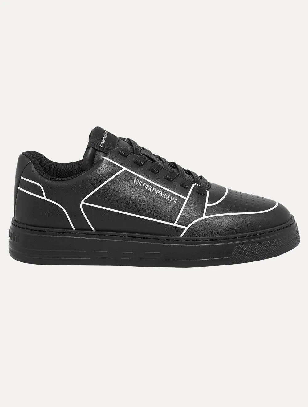 Tênis Empório Armani Masculino Couro White Line Preto