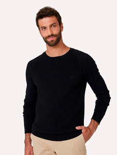 Blusa Dudalina Masculina Tricot Raglan Textura Preta