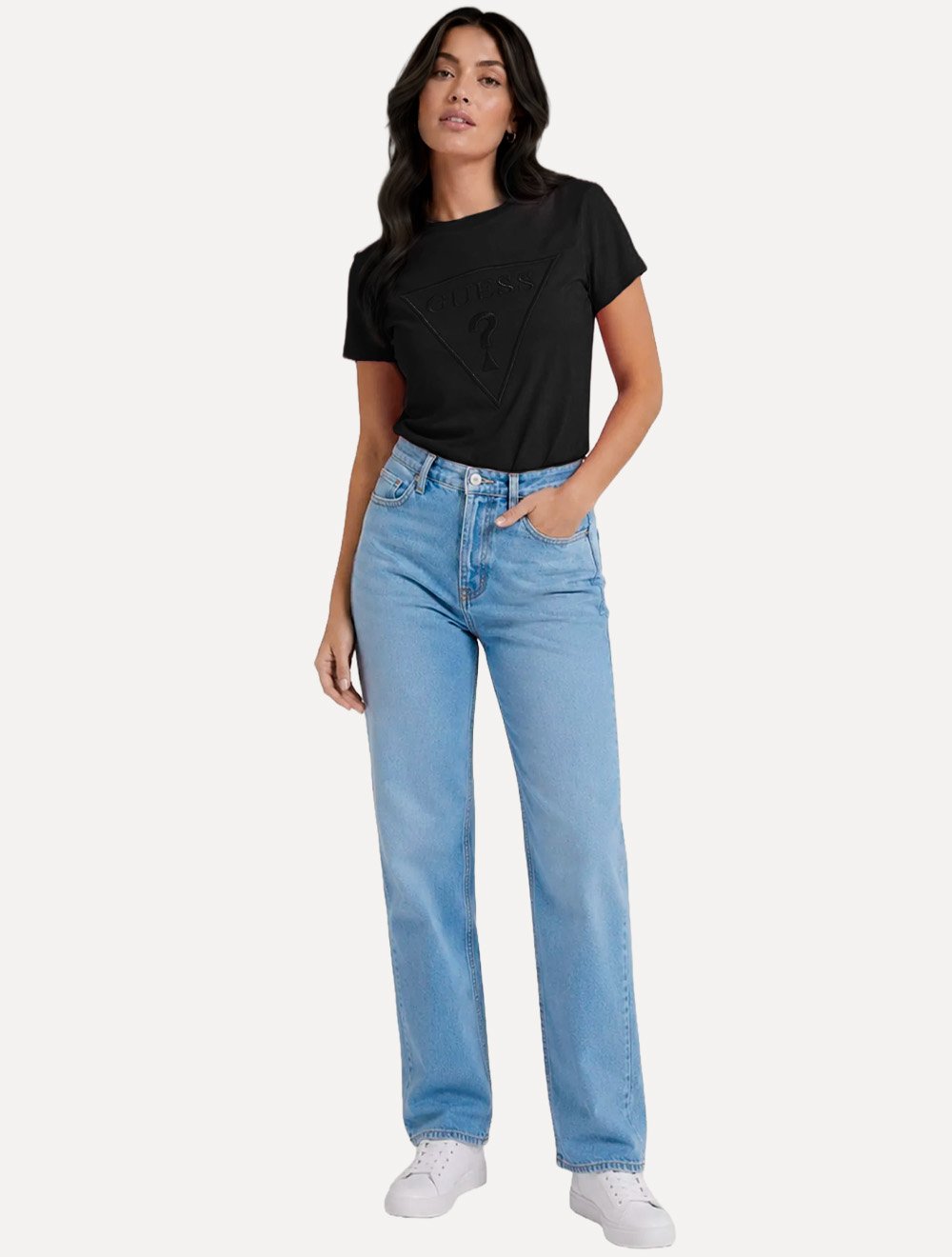 Camiseta Guess Feminina Bust Embroidery Logo Preta