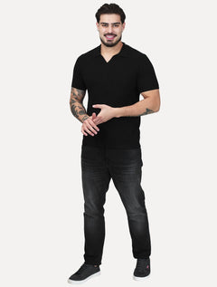 Polo Dixen Masculina Tricot Manga Curta Preta