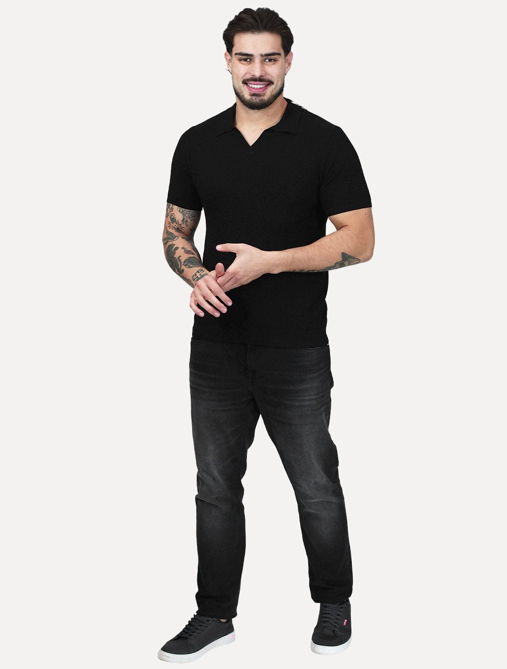 Polo Dixen Masculina Tricot Manga Curta Preta