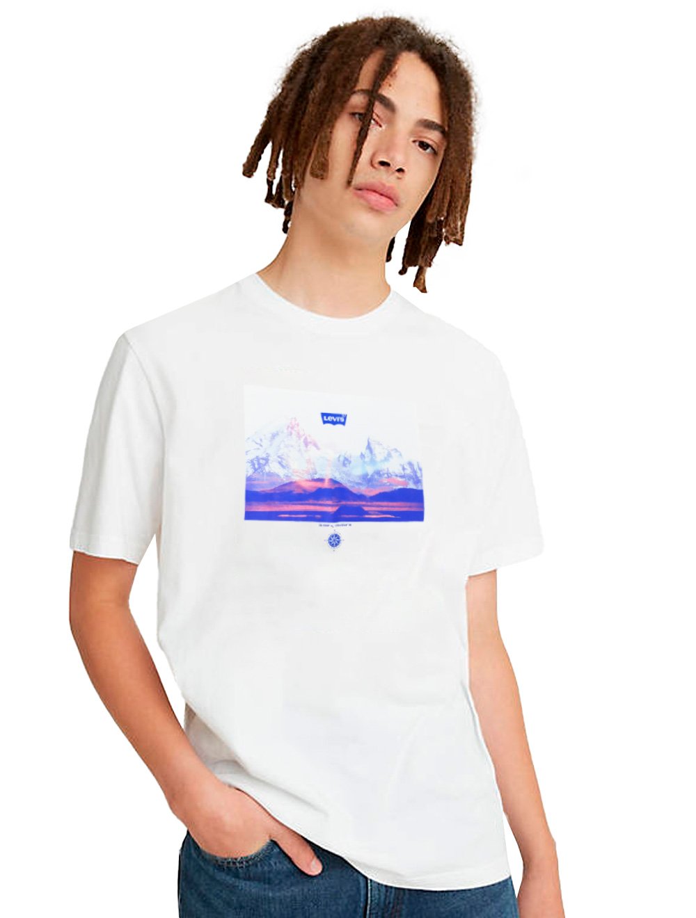 Camiseta Levis Masculina Regular Landscape Coordinates Branca