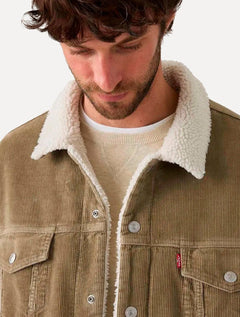 Jaqueta Levis Jeans Masculina Trucker Relaxed Sherpa Cáqui