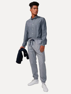 Camisa Lacoste Masculina Slim Cotton Chambray Chumbo Mescla