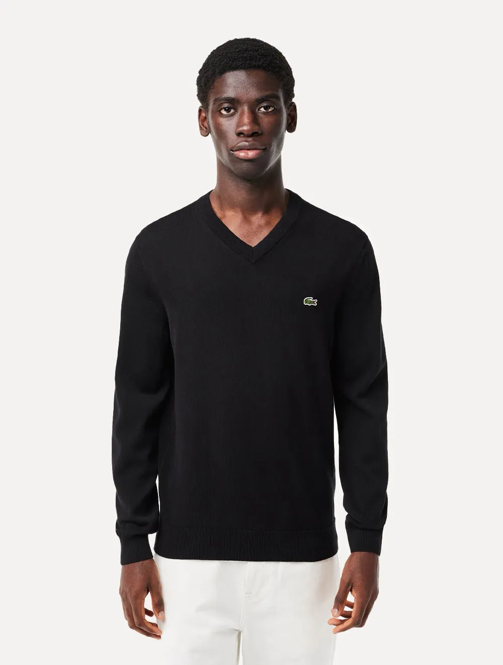 Suéter Lacoste Masculino Regular Fit Gola V Logo Preto