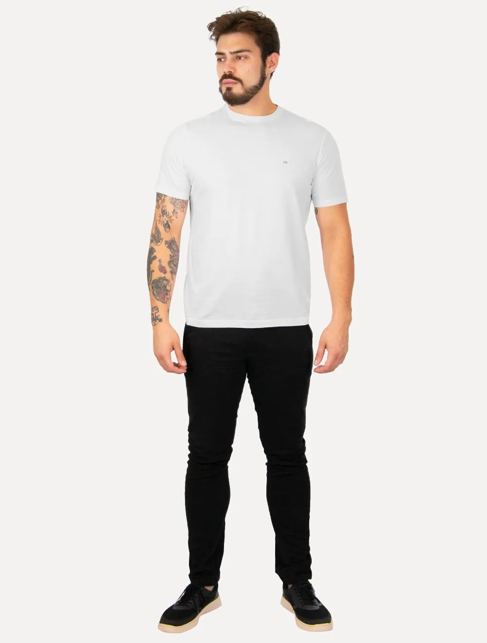 Camiseta Calvin Klein Masculina Meia Malha Basica Upper CK Branca