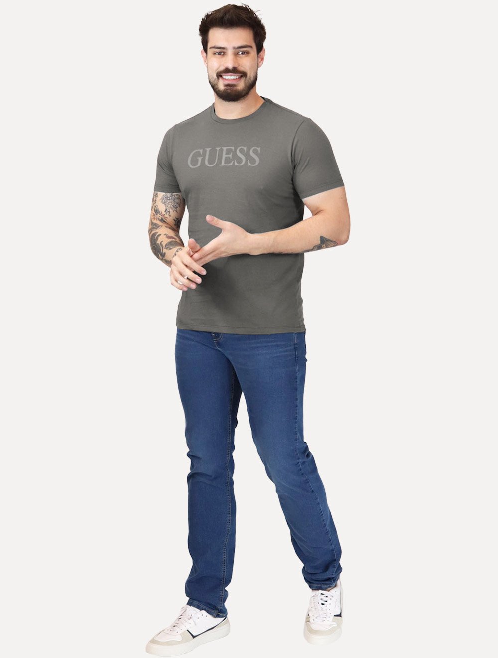 Camiseta Guess Masculina Silk Logo Simple Grafite