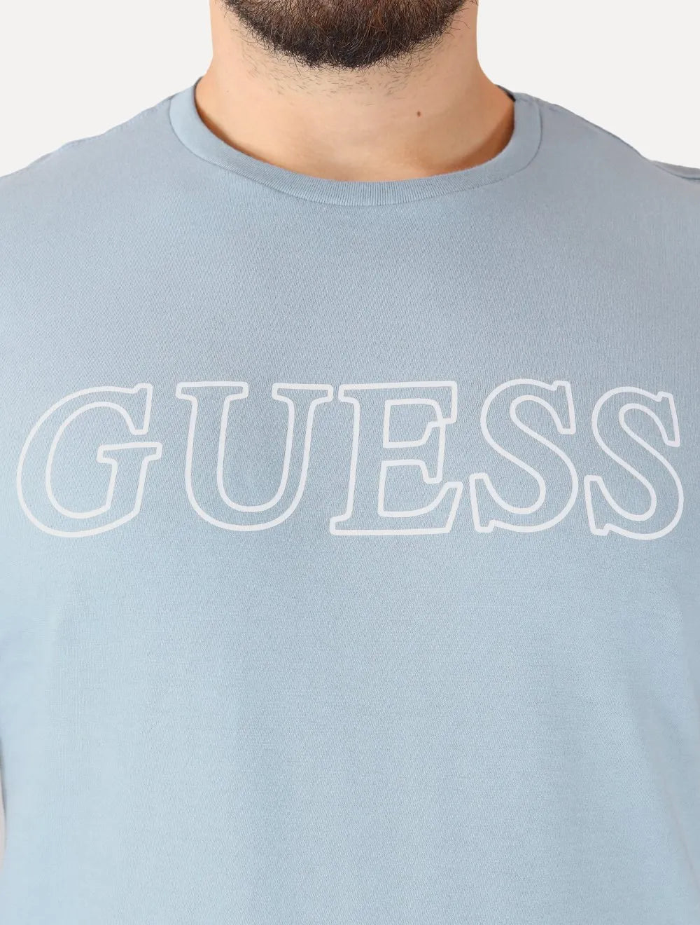 Camiseta Guess Masculina Outline White Logo Azul Claro