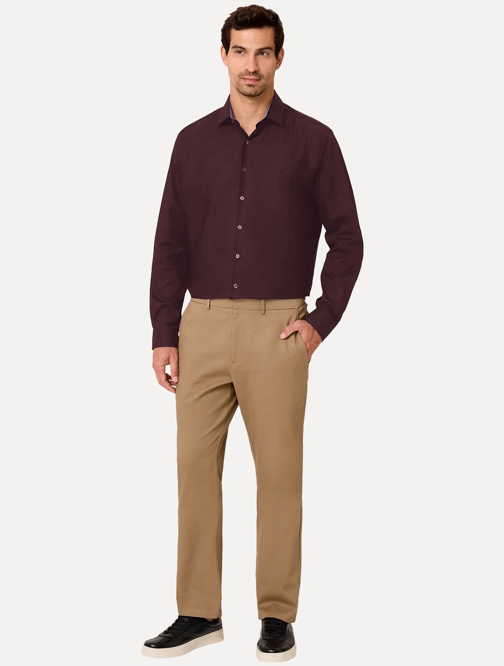 Camisa Dudalina Masculina Comfort Superfine Cotton Mono Logo Vermelho Escuro