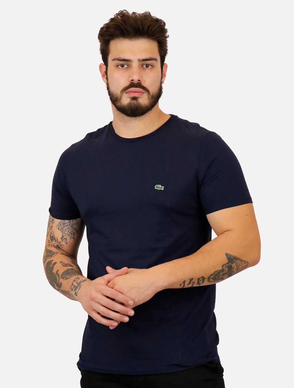 Kit Camisetas Lacoste | Masculinas Jersey Pima Cotton Azul Marinho/Branco 2UN