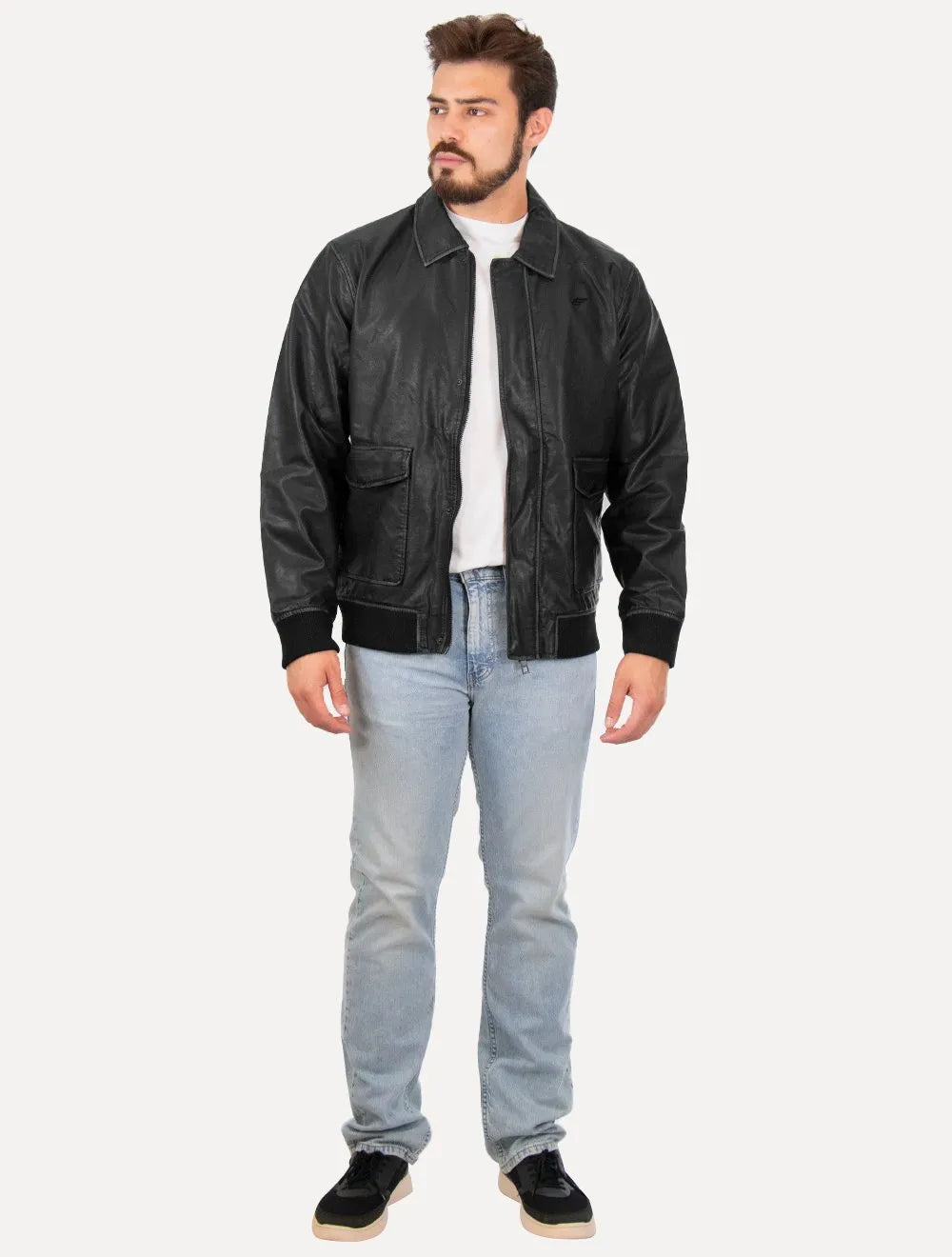 Jaqueta Ellus Masculina PU Leather Washed New Aviator Preta