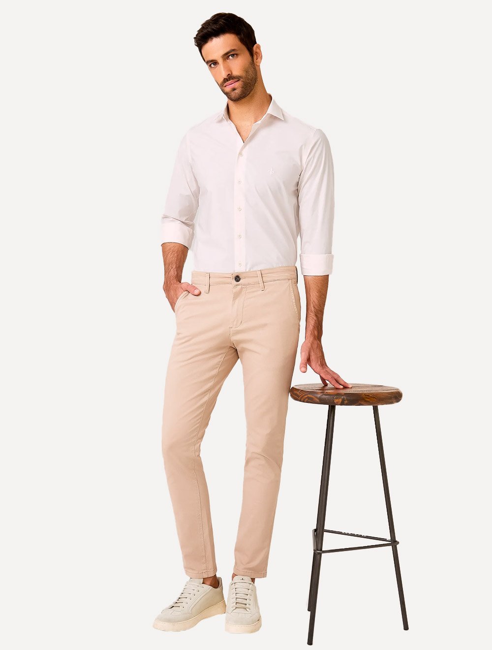 Camisa Dudalina Masculina Slim Tricoline Lisa Rosa Claro