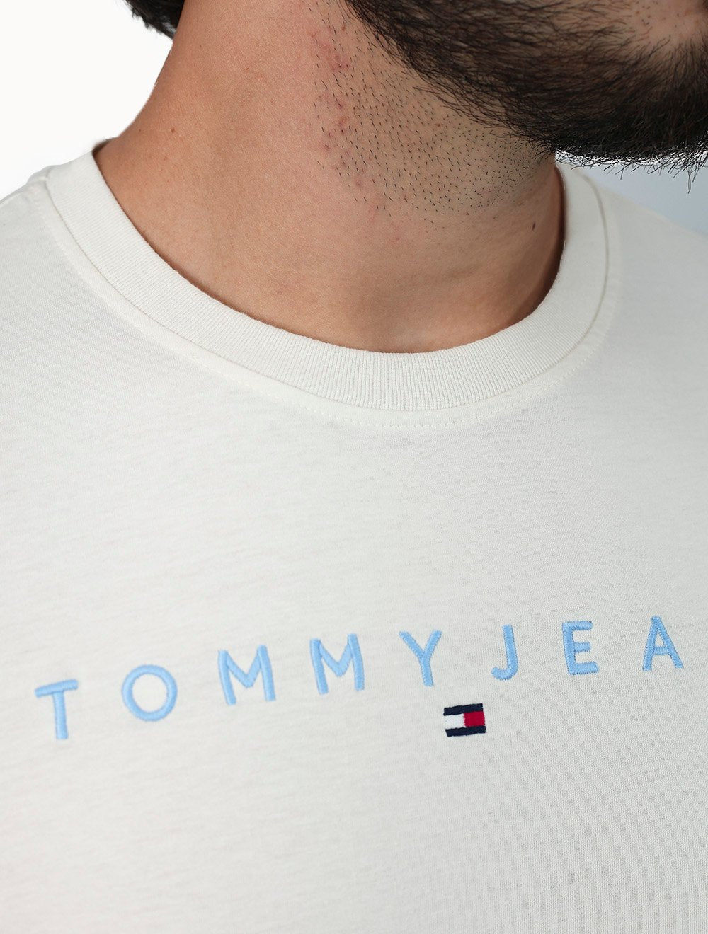 Camiseta Tommy Jeans Masculina Core Linear Blue Logo Off White