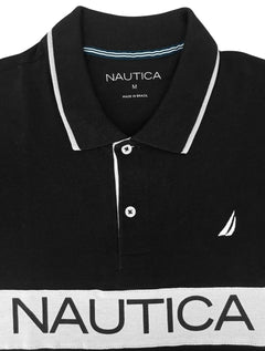 Polo Nautica Masculina Piquet Frisos Logo Colorblock Preta