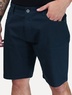 Bermuda King & Joe Masculina Slim Sarja 2X1 Five Pockets Azul Marinho