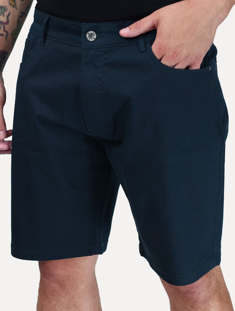 Bermuda King & Joe Masculina Slim Sarja 2X1 Five Pockets Azul Marinho