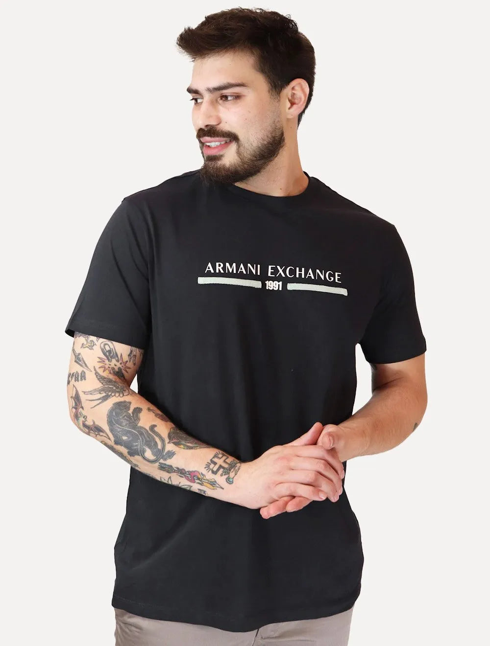 Camiseta Armani Exchange Masculina Regular 1991 Chest Logo Azul Marinho