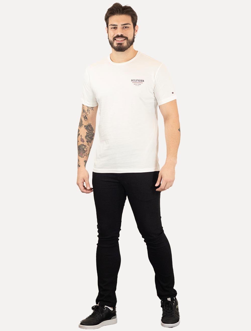 Camiseta Tommy Hilfiger Masculina Regular Global Stripe Branca