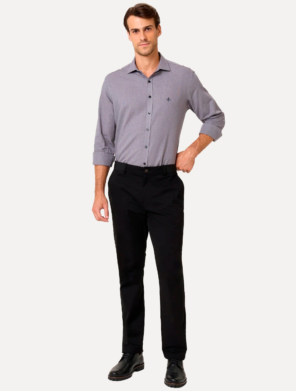 Camisa Dudalina Masculina Comfort Fit Superfine Cotton Beveled Cinza Escuro