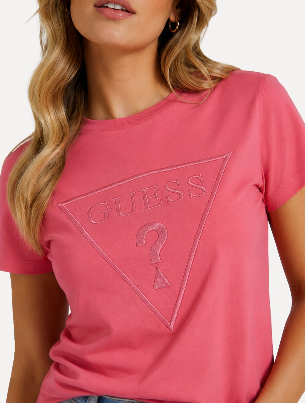 Camiseta Guess Feminina Bust Embroidery Logo Rosa