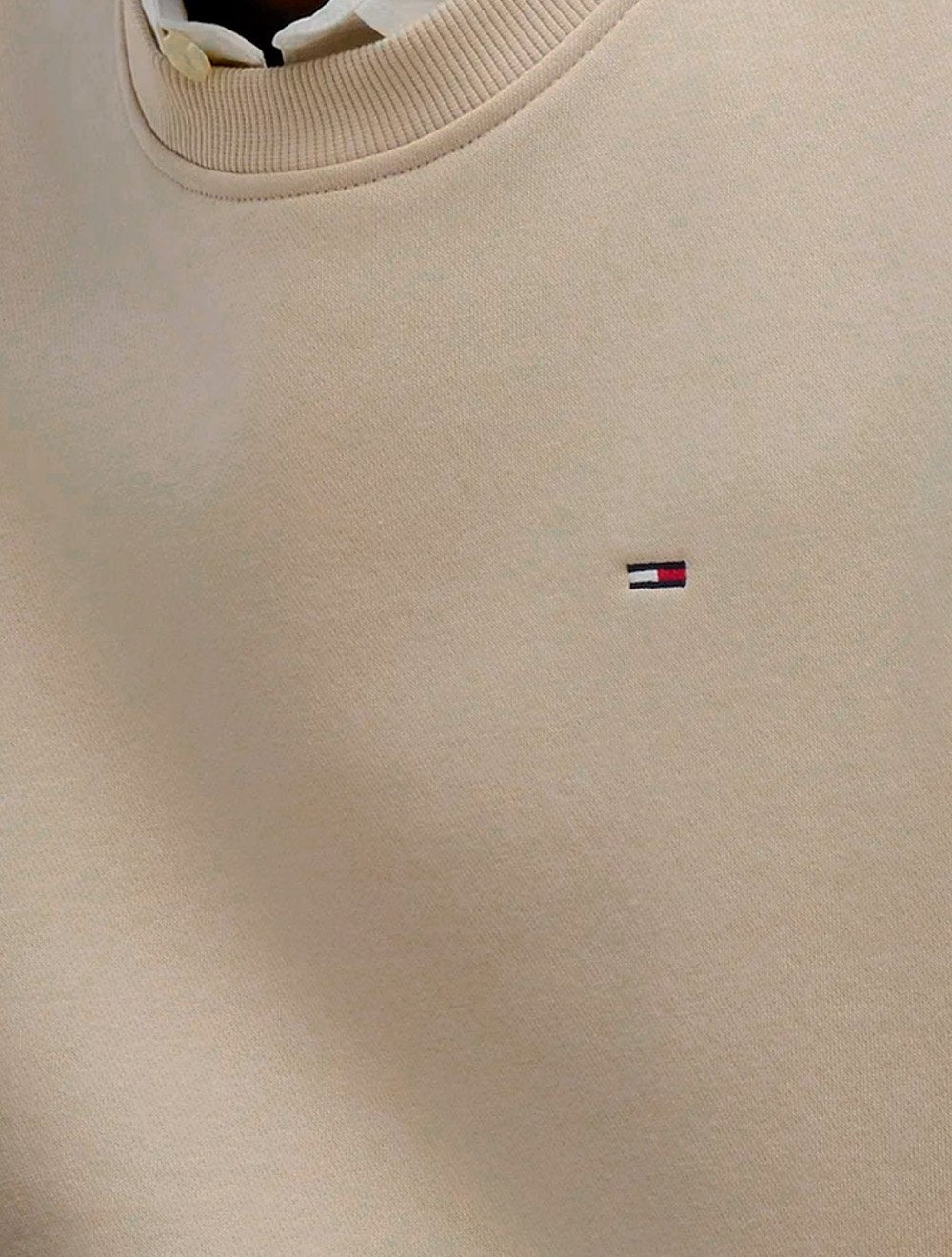Moletom Tommy Jeans Masculino Fleece Flag Crewneck Cáqui