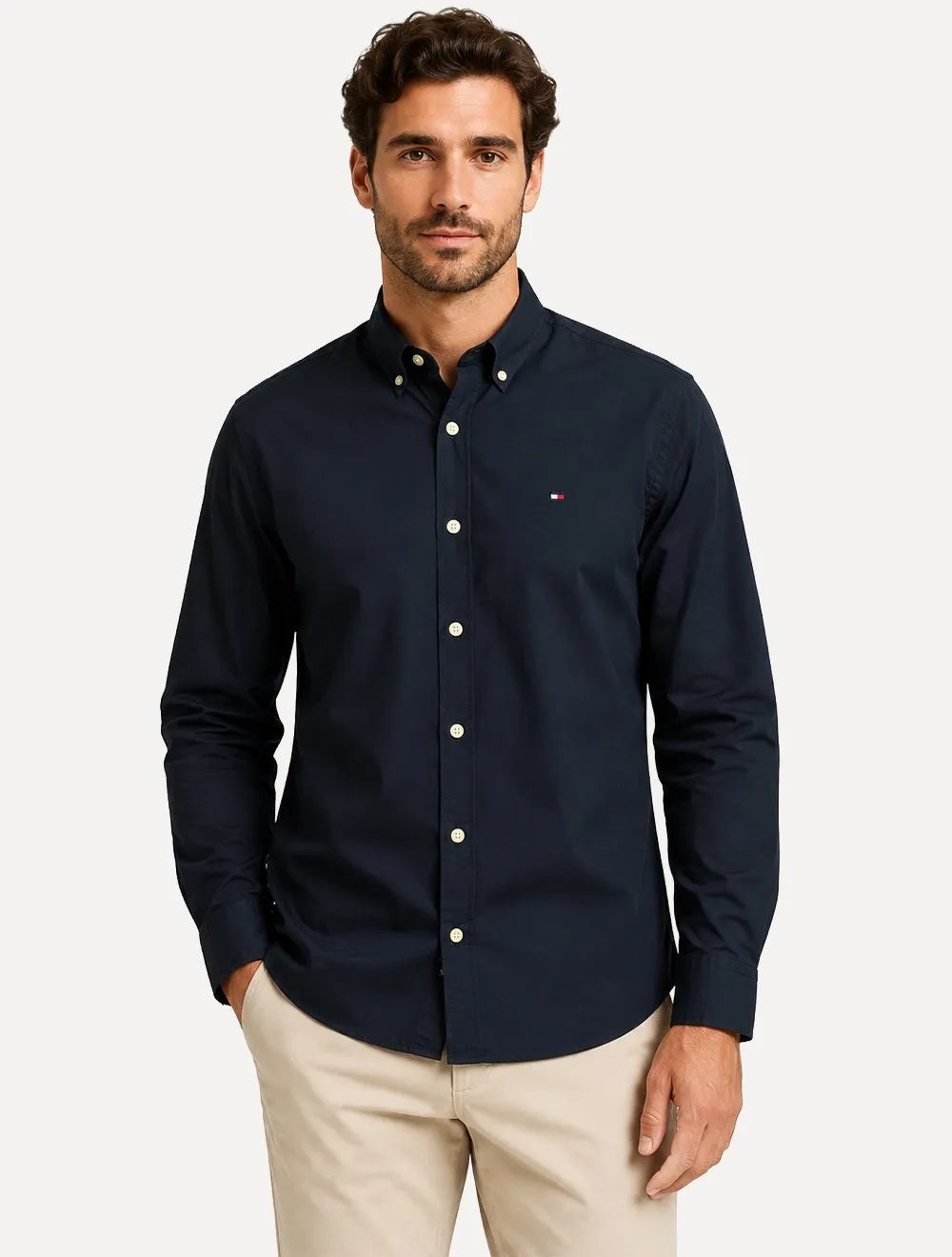 Camisa Tommy Hilfiger Masculina Regular Core Flex Poplin Azul Escuro