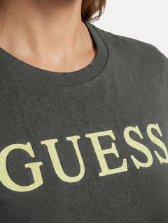 Camiseta Guess Feminina Silk Gold Logo Simple Grafite