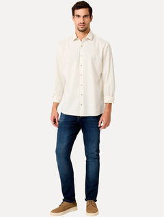 Camisa Dudalina Masculina Slim Slub Cotton Flame Lisa Off White