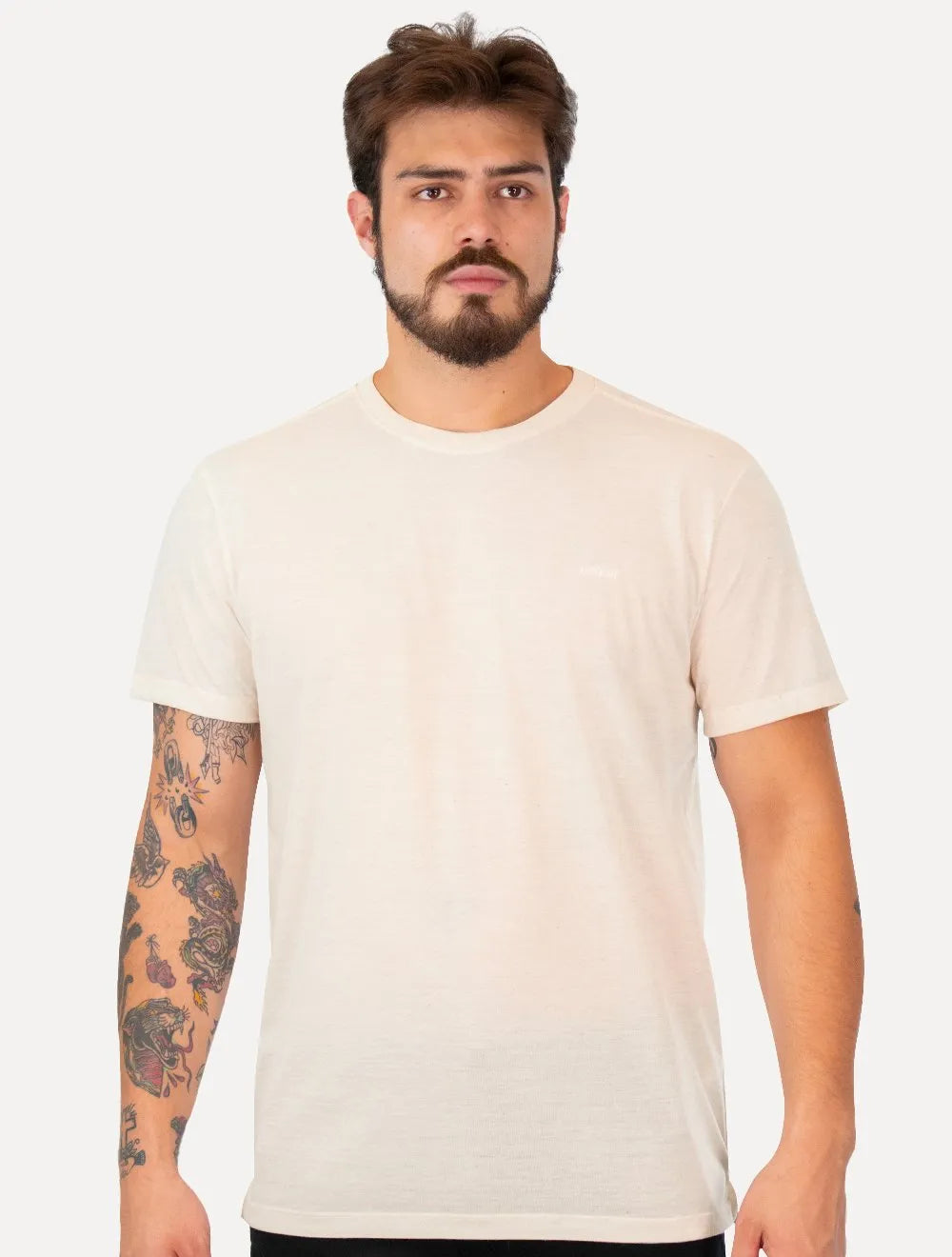 Camiseta Colcci Masculina Regular Linho Logo Off-White Mescla