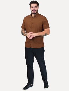 Camisa King & Joe Casual Linen Blend Marrom